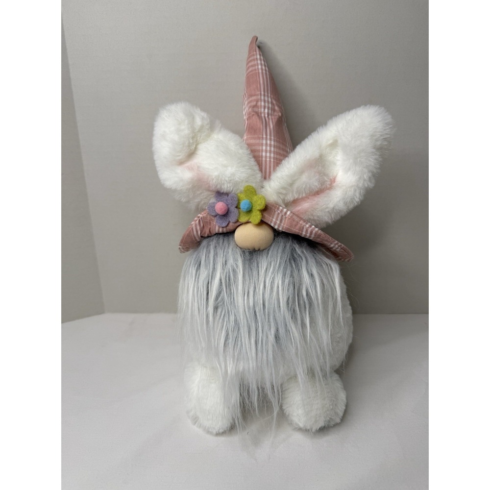 Easter Bunny Gnome Plush Pink Hat White Fur Ears Spring Home Decor